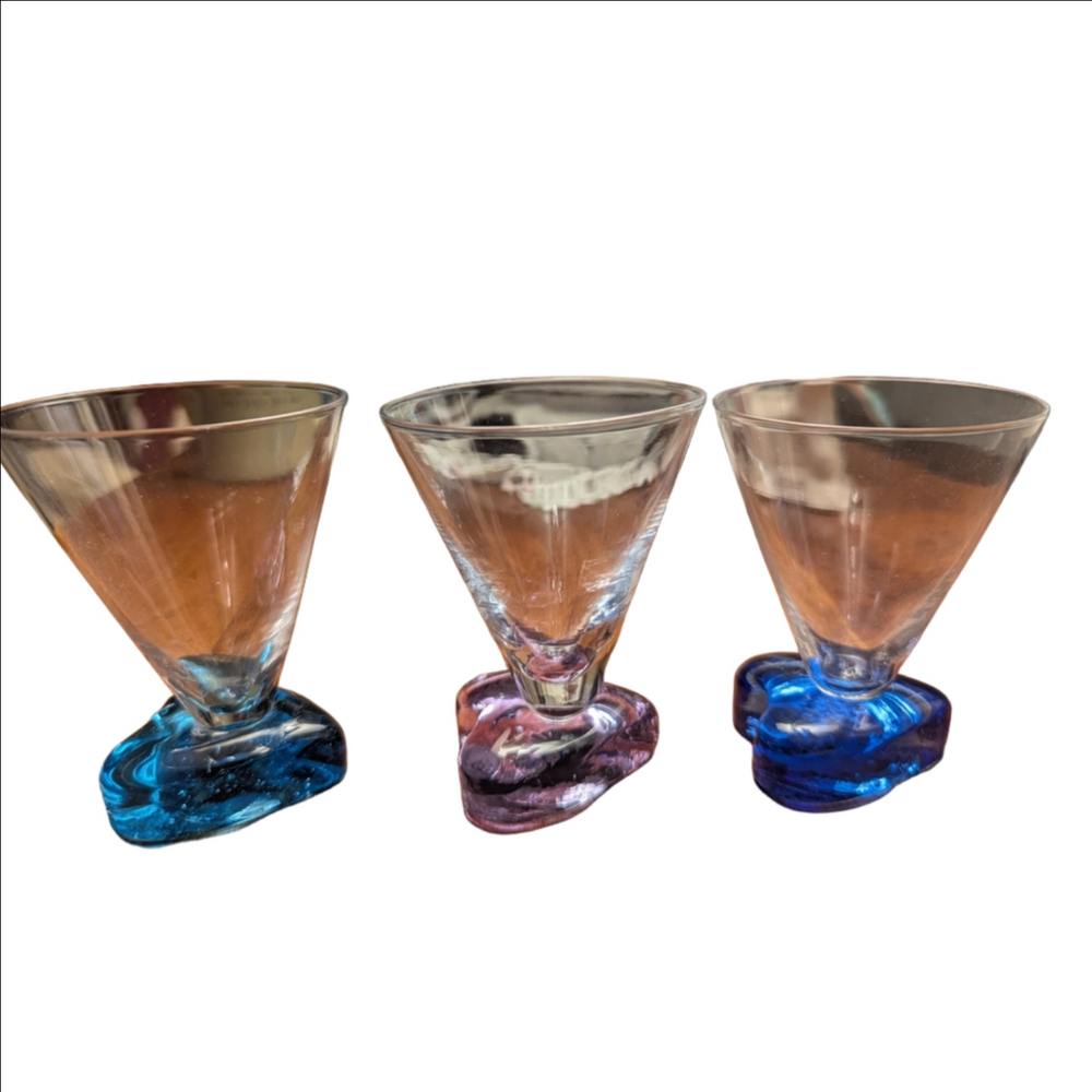 Artisan 3 Glasses Drinkware Set Blue Lavender Purple Accents Circleware